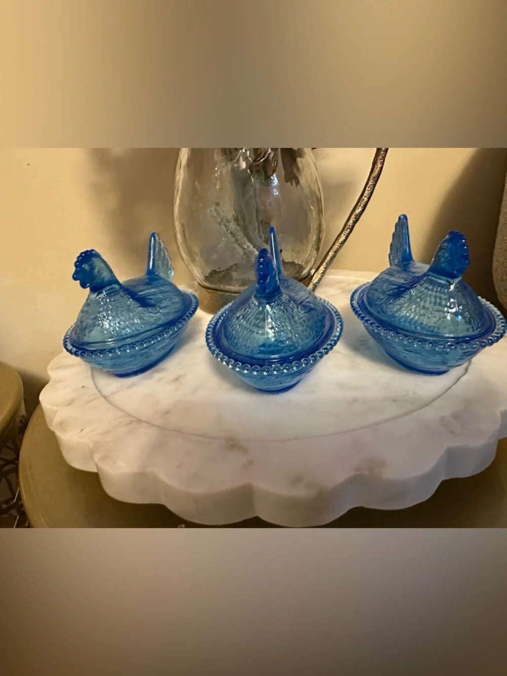 Blue Plastic Hen-on-Nest Covered Dish - Decorative Serving Dish. Set of 3